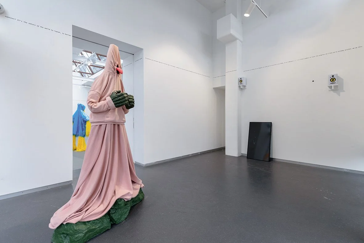 Left: Simon Endres, First-person (hard-boiled) - Liberty Burgher, 2024.
Right: Kat Lang, P2Polyphony, 2024. Live AV installation. Commissioned by The chronicle of  
Photo: Ted Whitaker