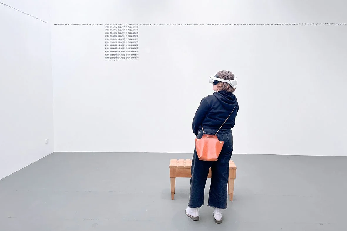 Miranda Bellamy and Amanda Fauteux, A Wardian Case, 2021-2024. 4-channel augmented reality video installation (13:38 minutes), kauri, rimu.
Photo: Miranda Bellamy