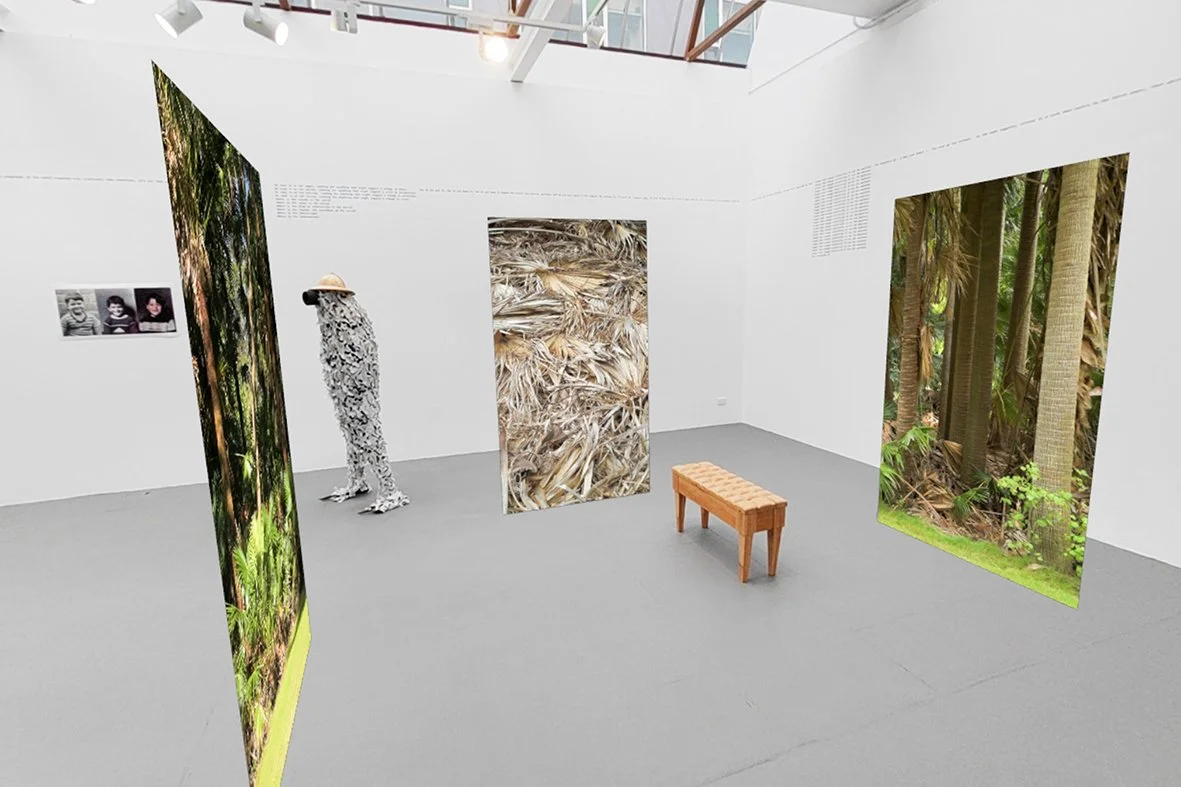 Miranda Bellamy and Amanda Fauteux, A Wardian Case, 2021-2024. 4-channel augmented reality video installation (13:38 minutes), kauri, rimu.
Photo: Miranda Bellamy