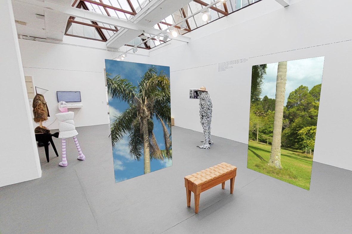 Miranda Bellamy and Amanda Fauteux, A Wardian Case, 2021-2024. 4-channel augmented reality video installation (13:38 minutes), kauri, rimu.
Photo: Miranda Bellamy