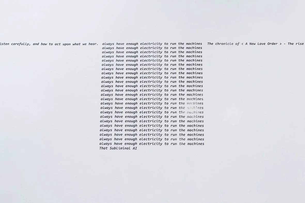 That Subliminal AI, The rise of the virtual, 2024. Wall text (detail).
Photo: Ted Whitaker