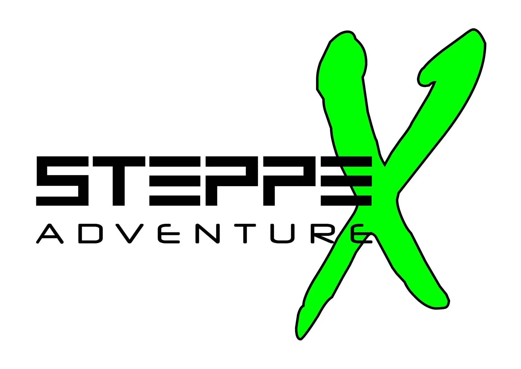 Logo for SteppX Adventure featuring the text "SteppX Adventure" with a large green X overlapping the text.