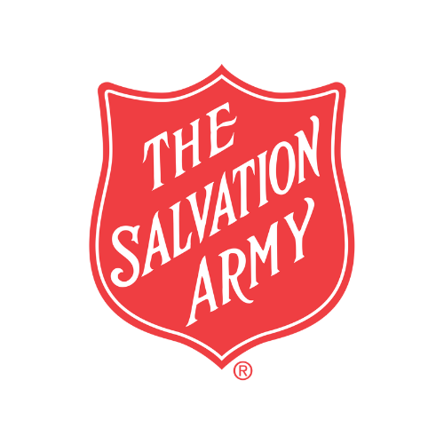 Red shield-shaped logo with white text reading 'The Salvation Army'