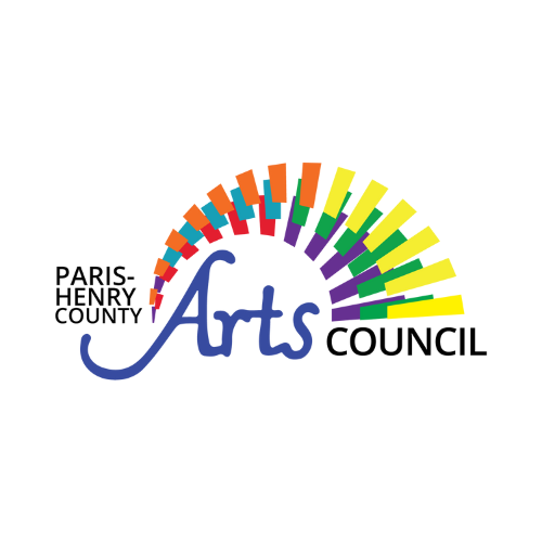 Logo for Paris-Henry County Arts Council featuring colorful abstract rainbow design with text.