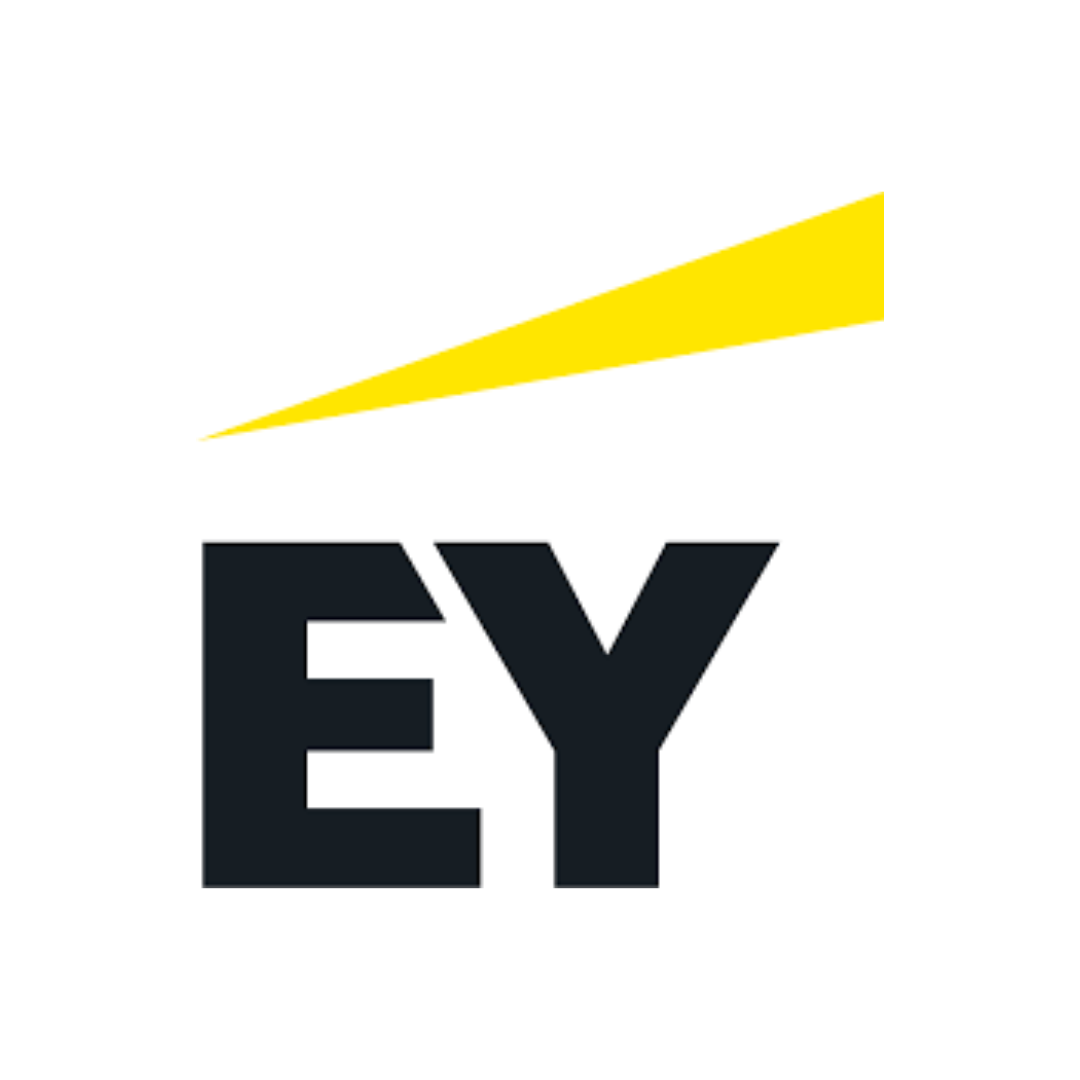 Logo with the letters 'EY' in bold black font and a yellow triangular shape above.