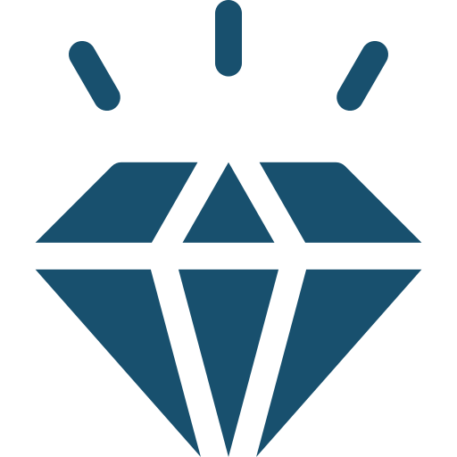 A blue geometric diamond shape with three short lines above it, resembling a stylized gemstone or jewelry logo.