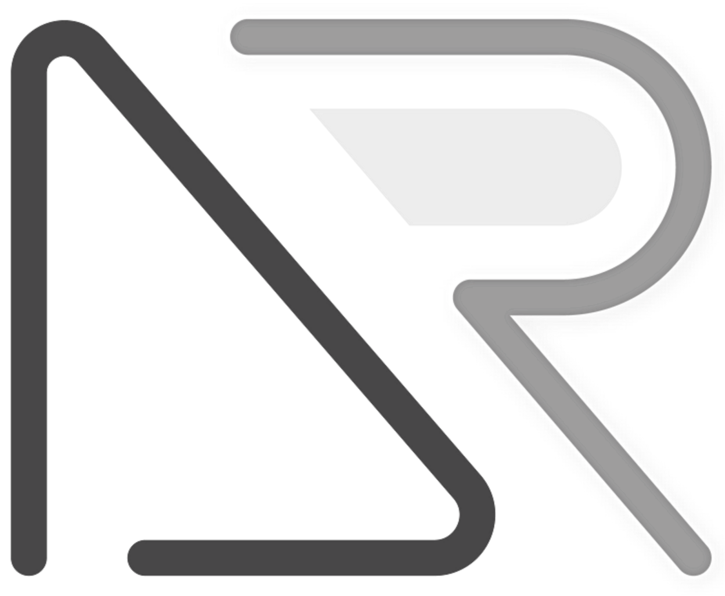 A stylized, modern letter R design with a black background.