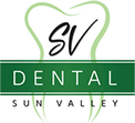 Logo for Sun Valley Dental, featuring a stylized green leaf and the text 'SV DENTAL' with 'Sun Valley' underneath.