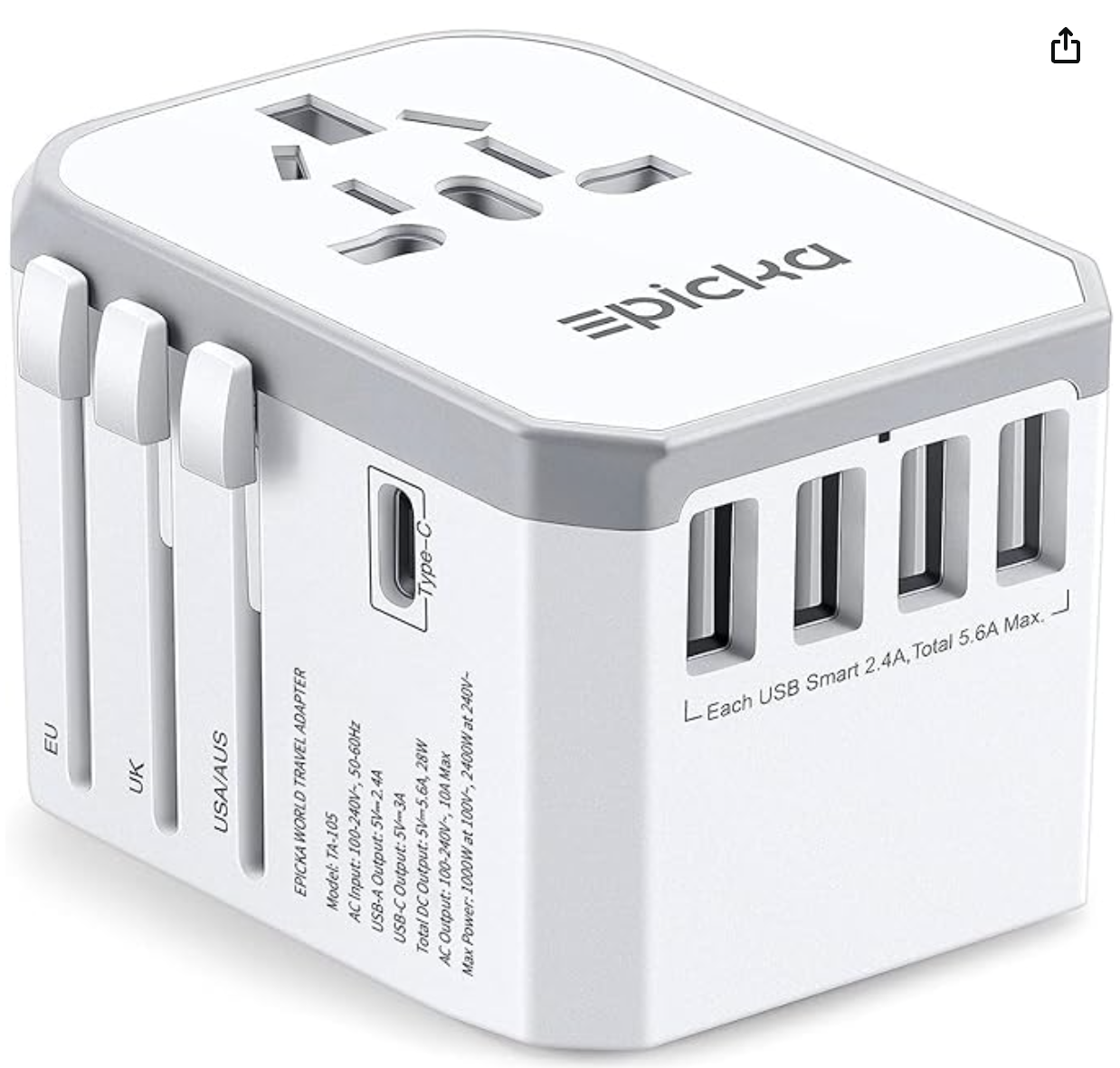Universal Travel Adapter, European Travel Plug Adapter - International Power Adapter Worldwide Charger with USB-C & 4 USB-A Ports, Travel Essentials for Italy, Japan, Europe, UK - if traveling abroad this is a no brainer!