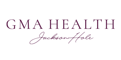 GMA Health logo with purple text and a signature reading Jackson Hole.