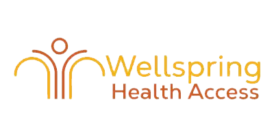 Logo for Wellspring Health Access featuring abstract human figures and text.