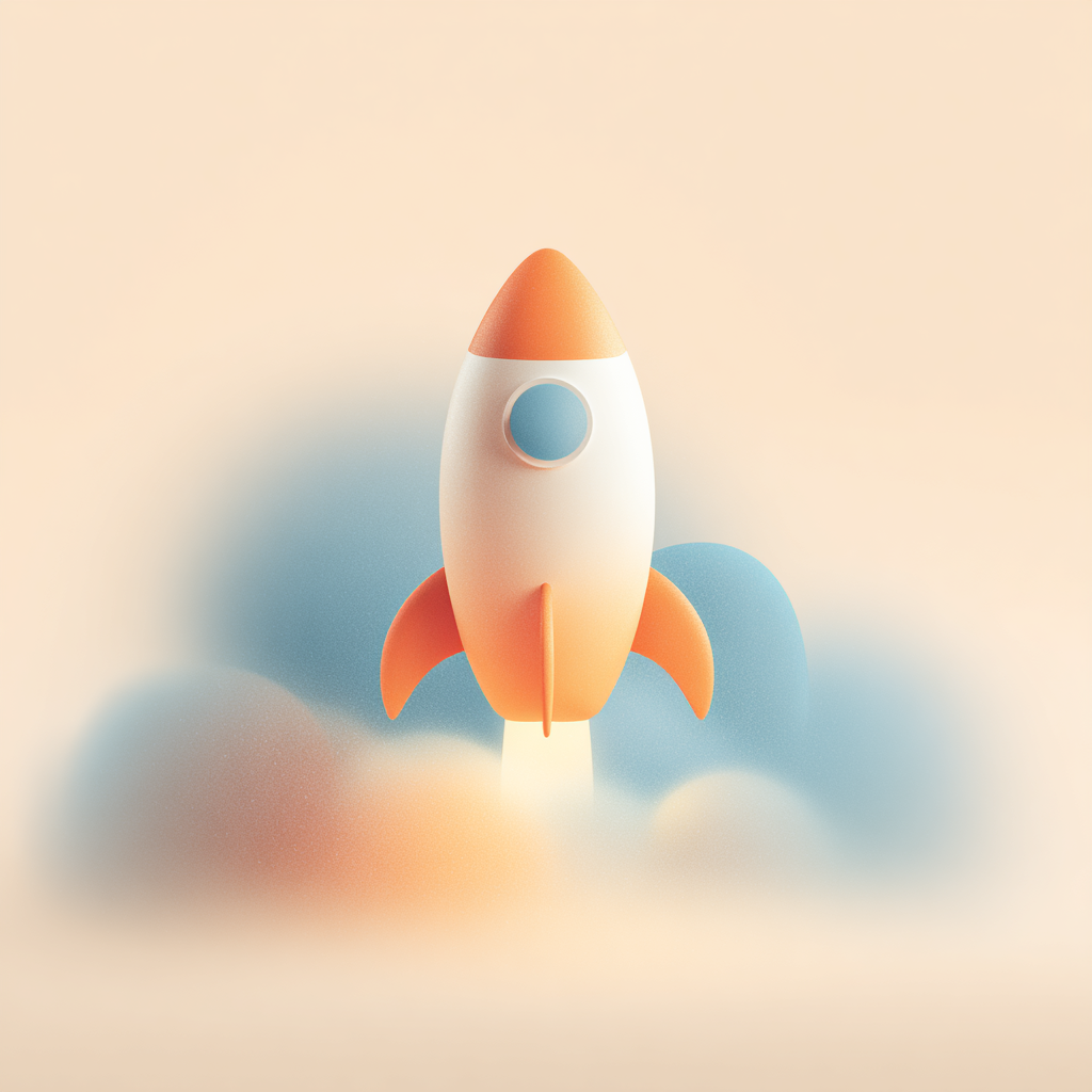 Digital infographic of a futuristic rocket launching, with holographic schematic and interface elements in orange on a dark background.