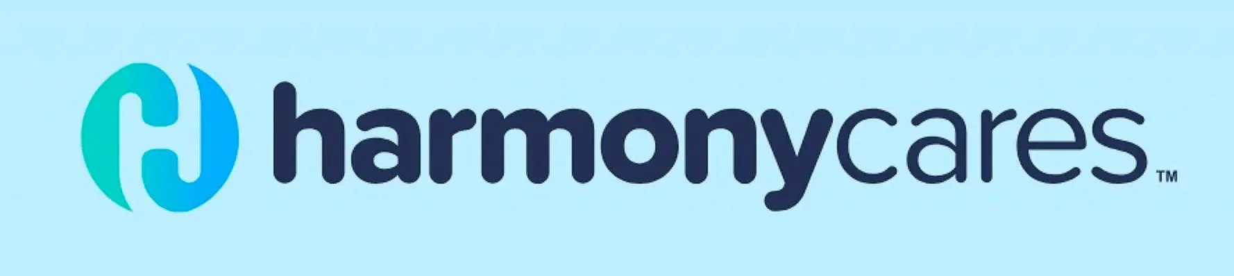 Logo of HarmonyCares with a stylized H in a circle on a light blue background.