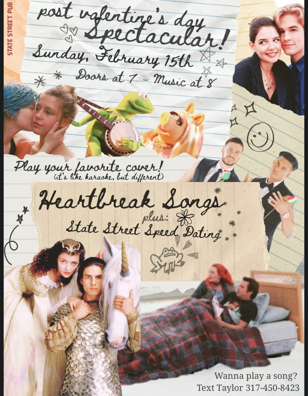 7pm: HEARTBREAK SONGS &amp; SSP SPEED DATING: Live band karaoke and post Valentines Day Spectacular