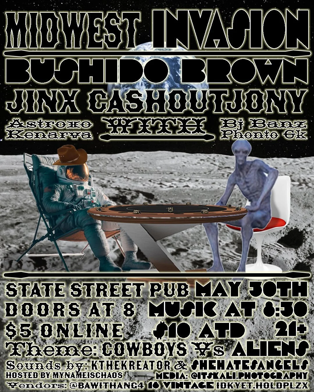 GAMEOVERCOLLECTIVE presents MIDWEST INVASION featuring BUSHIDO BROWN / JINX / PHONTO 6K / KENARVA / BALENCI08 / BJ BANZ +  Sounds by : Kthekreator & Analog Indy 