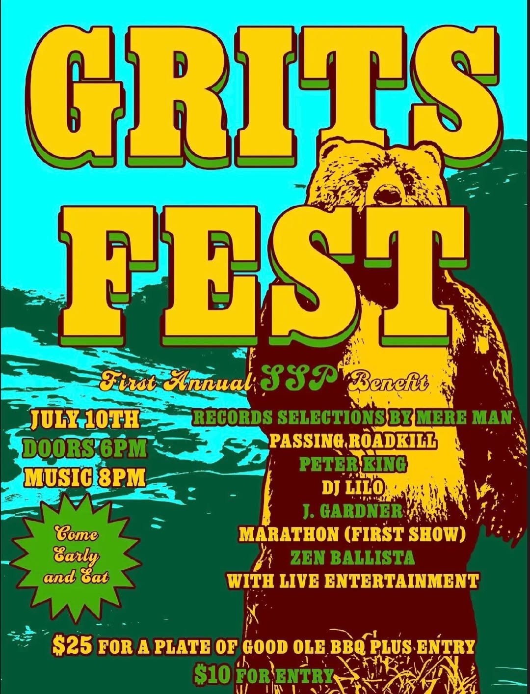 GRITS FEST (SSP Benefit): RECORD SELECTIONS OF MERE MAN / PASSING ROADKILL / PETER KING / DJ LILO / J. GARDNER / MARATHON (first show) / ZEN BALLISTA
