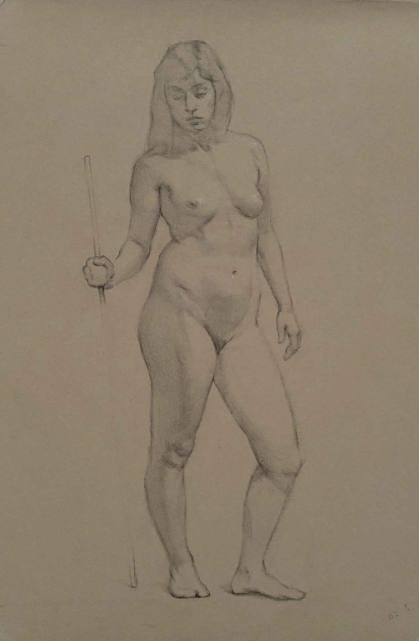 'Woman Holding Staff' Evening Drawing - 22 x 30cm - Graphite on Stonehenge Paper - 2023