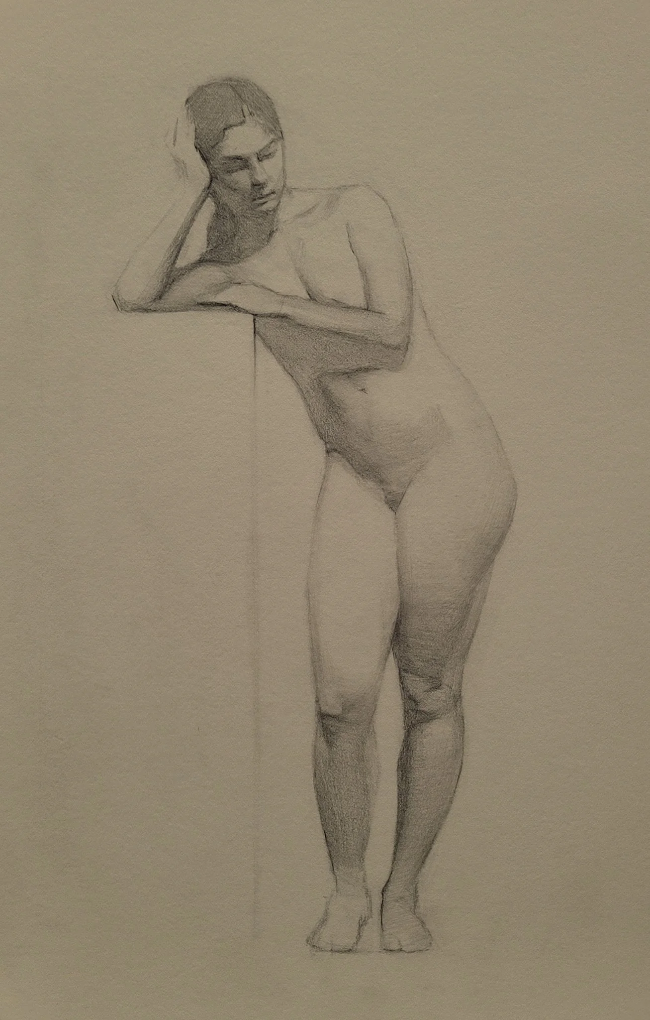 'Leaning Woman' Evening Drawing - 22 x 30cm - Graphite on Stonehenge Paper - 2023