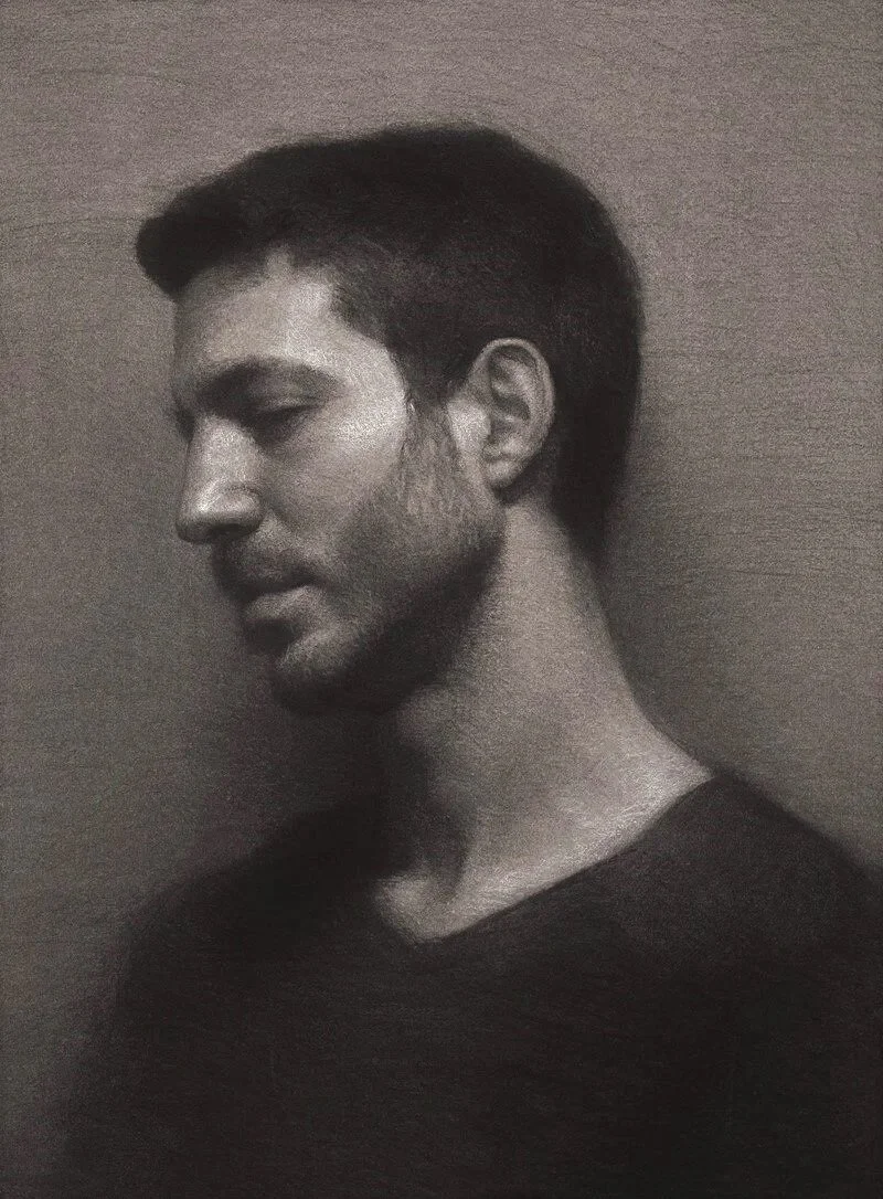 'Portrait of Niccolò in Profile' - 40 x 50cm - Charcoal and Chalk on Toned Paper - 2022 