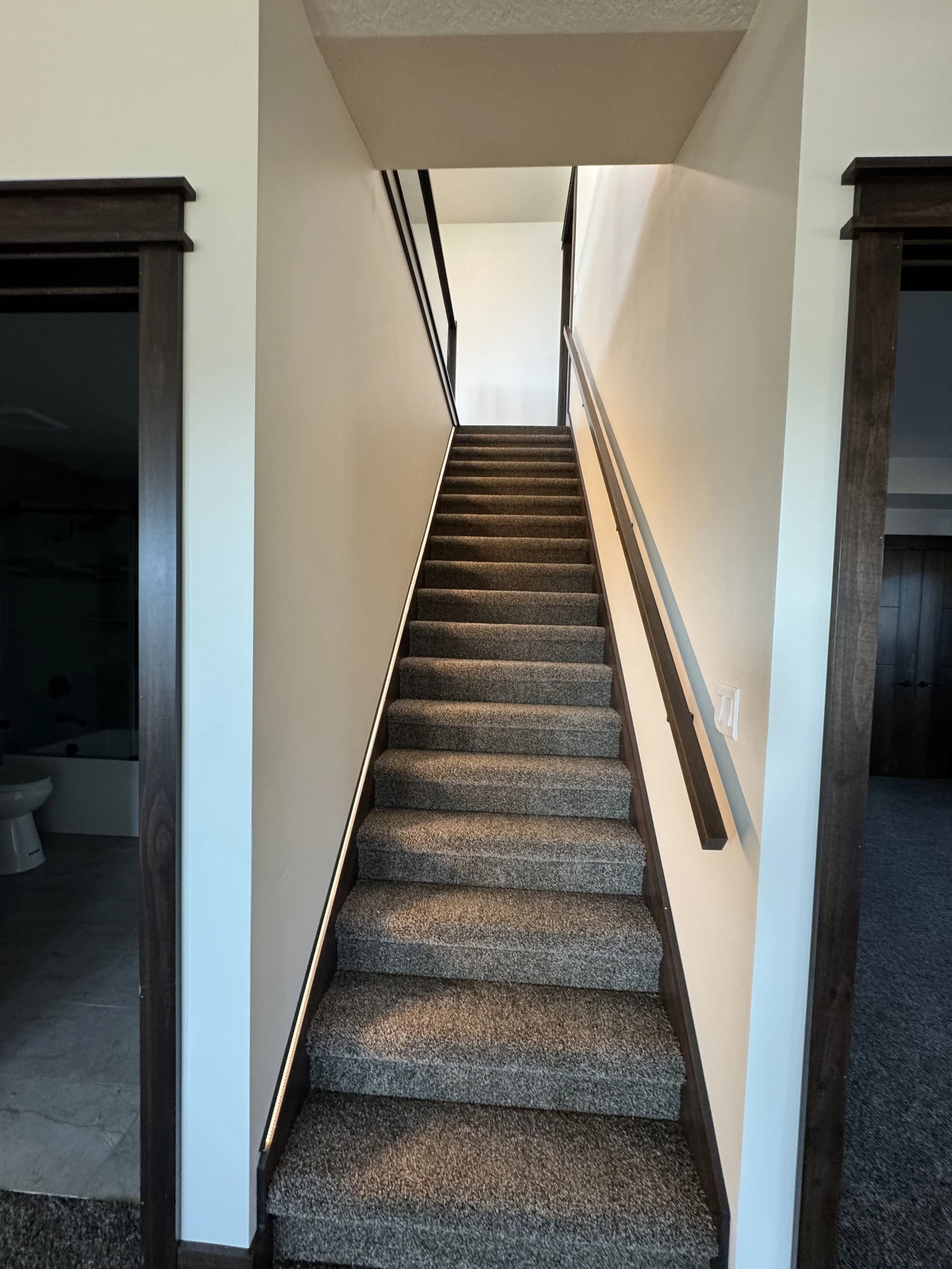 Led stair lighting adds depth to the stairs 