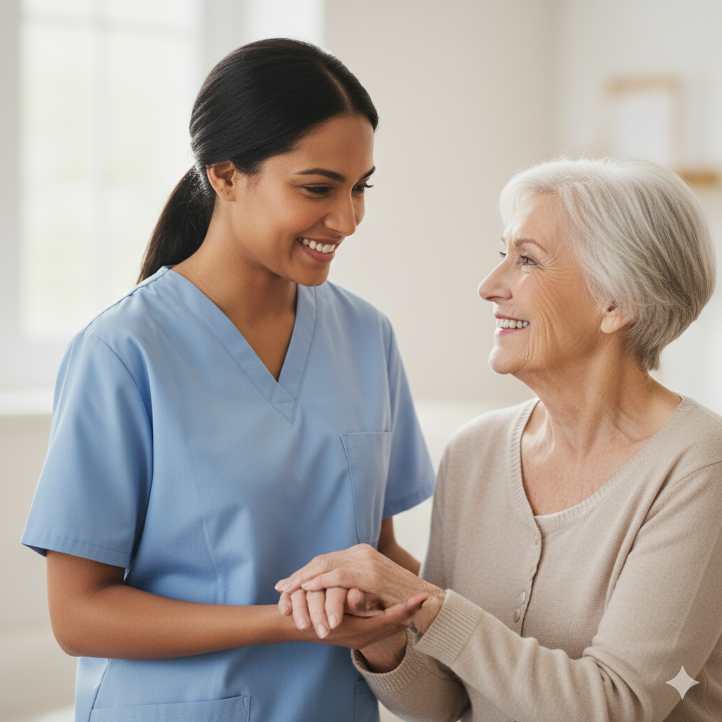 Atento Home Care caregiver providing personalized support to a Calgary senior in their home.