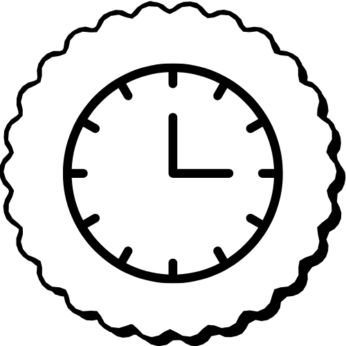 A clock with a scalloped border showing 3:00.