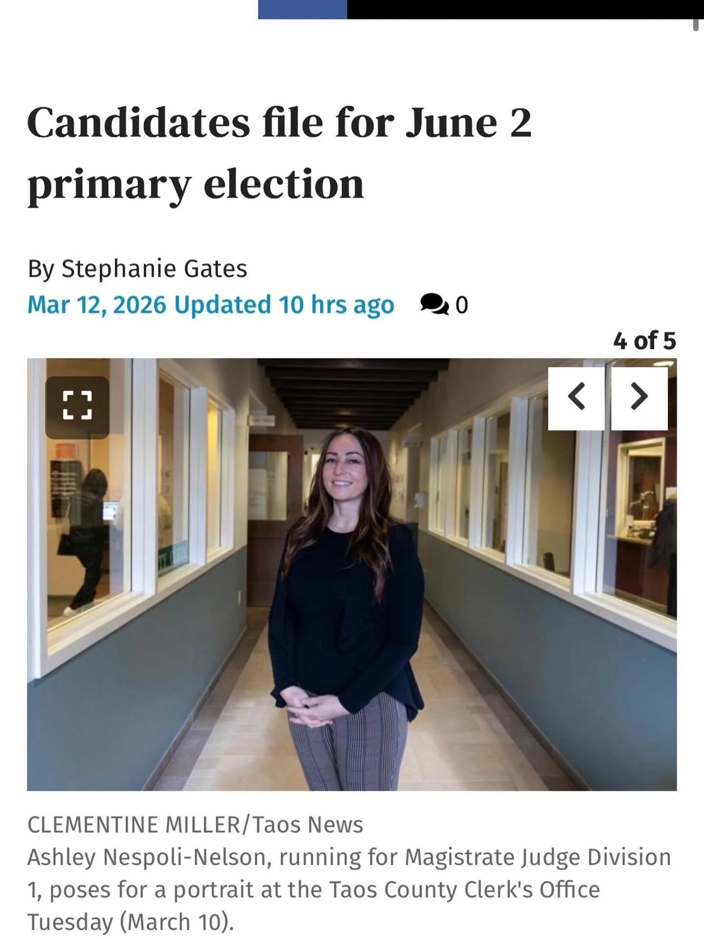 In case you missed it&hellip;last week&rsquo;s Taos News featured me on filing day. I&rsquo;m officially on the ballot for our June 2 primary! Visit nelsonfortaos.com for any and all information about our campaign. Vote Nelson for Magistrate Judge ⚖️