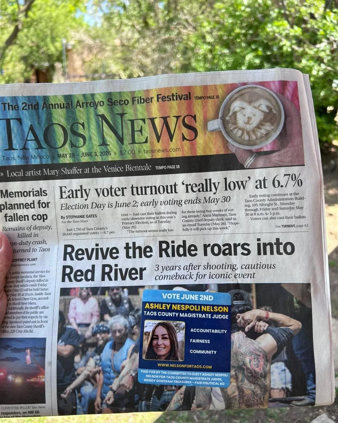 Check out my ad on the front page of Taos News! Early voting goes until Saturday May 30, and the last day to vote is June 2.

Vote Ashley Nespoli Nelson for Judge

With my knowledge of the law, my experience of working every day alongside Judges as c