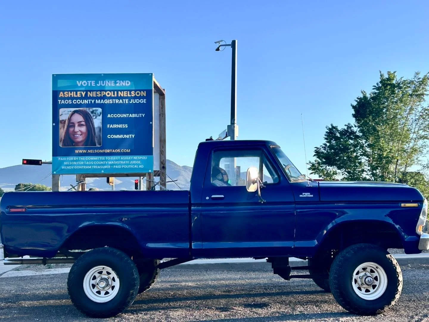 Tomorrow is Election Day! We will be out and about all throughout Taos County today and tomorrow. If you see us in one of our campaign trucks, give us a honk, a wave, or come say hi and have a conversation.

Vote Ashley Nespoli Nelson for Judge ⚖️