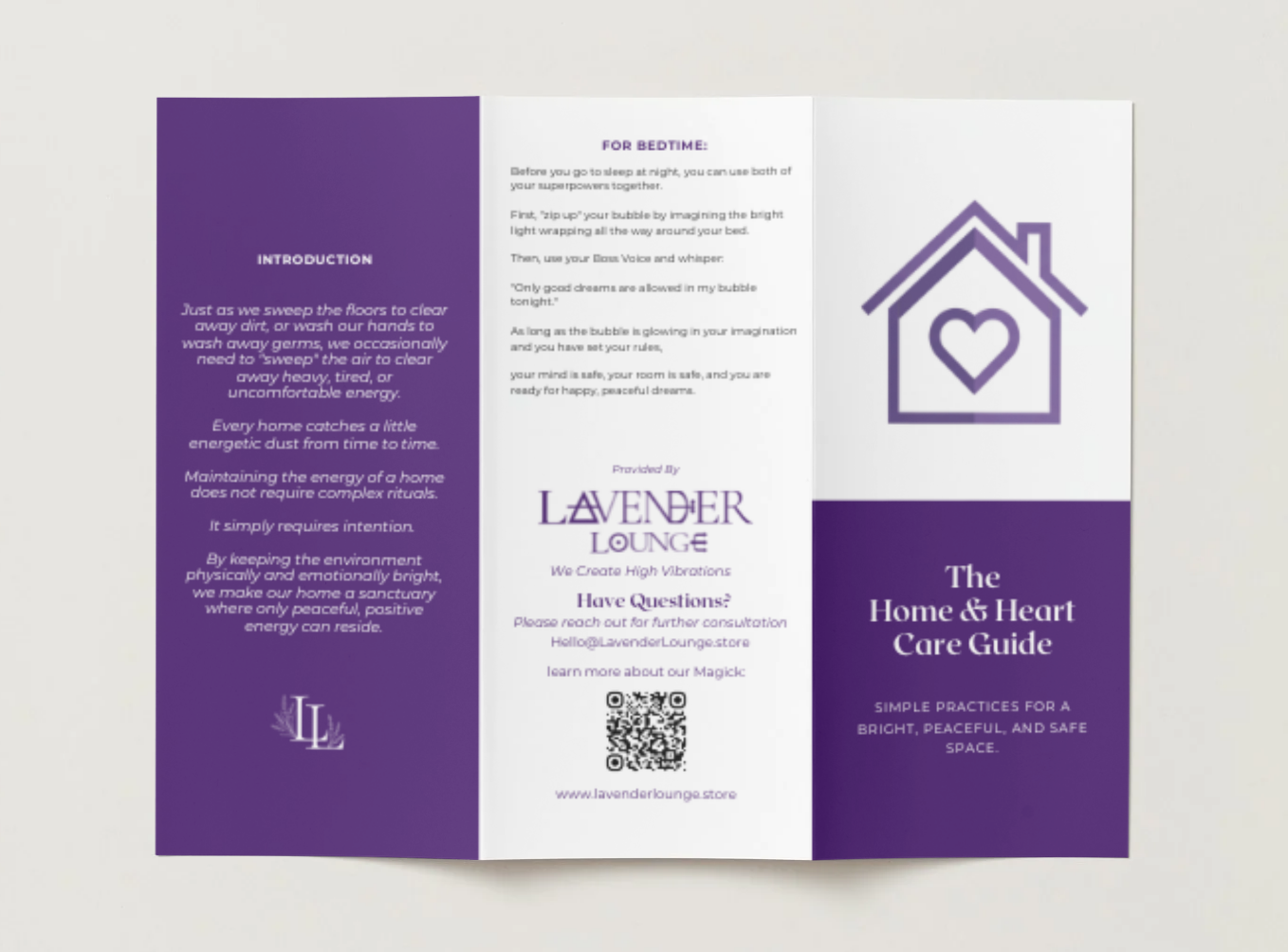 Home & Heart Home Energy Care Guide trifold PDF cover by Lavender Lounge