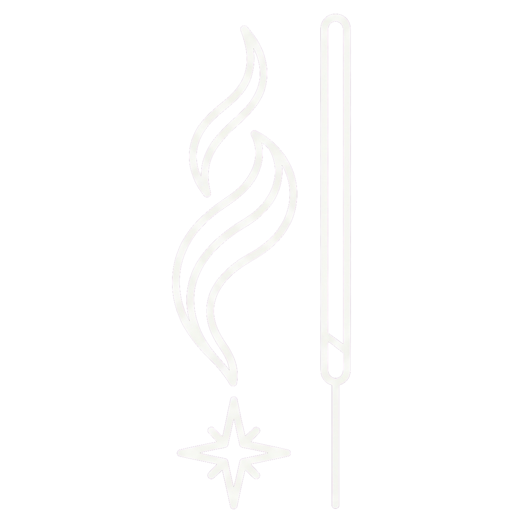 Ritual tools icon: incense stick with smoke and star spark