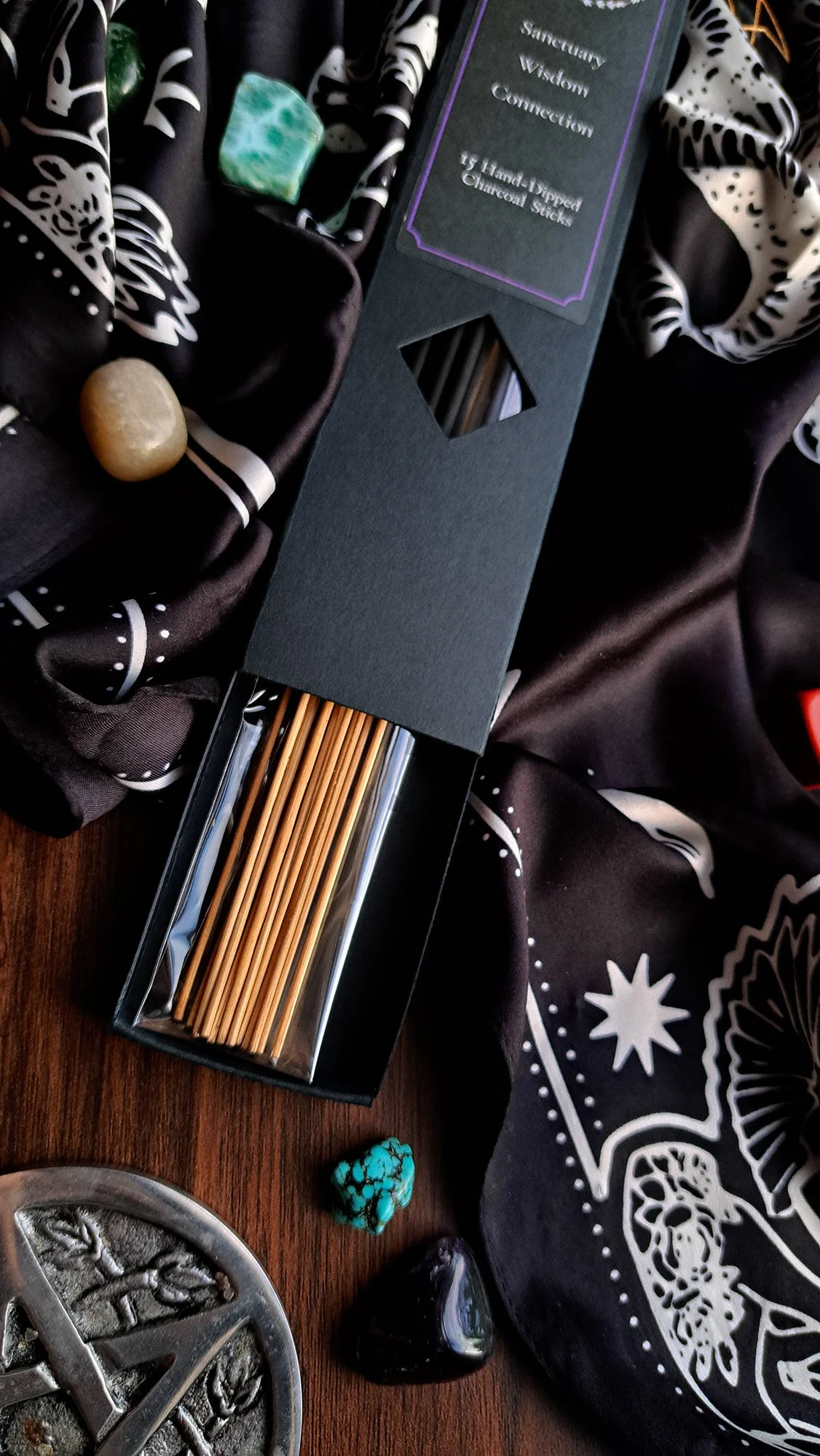 Close-up of Sanctuary Ritual Incense packaging
