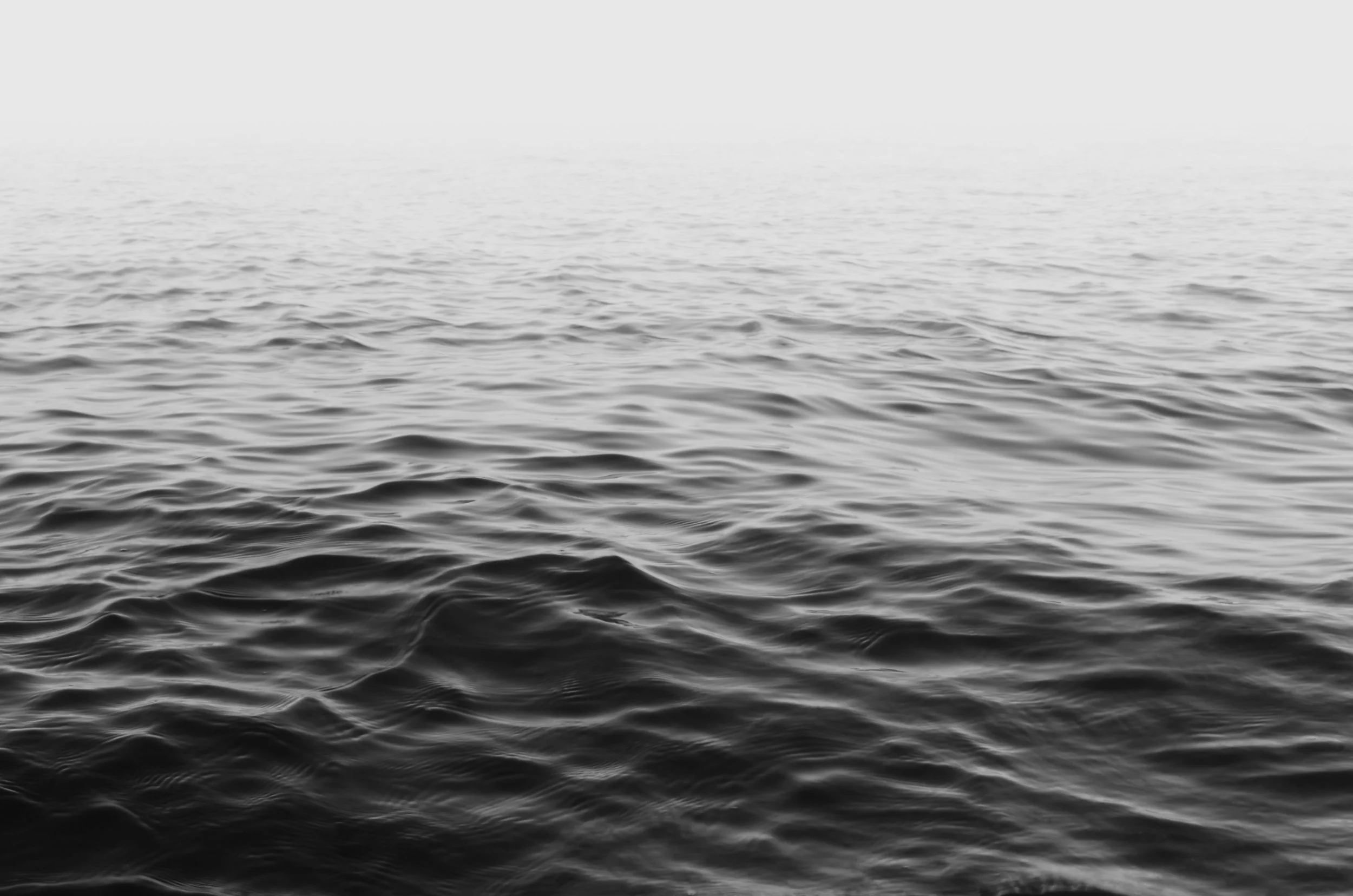 Black and white image of the water with ripples, fading to white at the horizon, evoking fluidity of a trauma-informed somatic healing session.