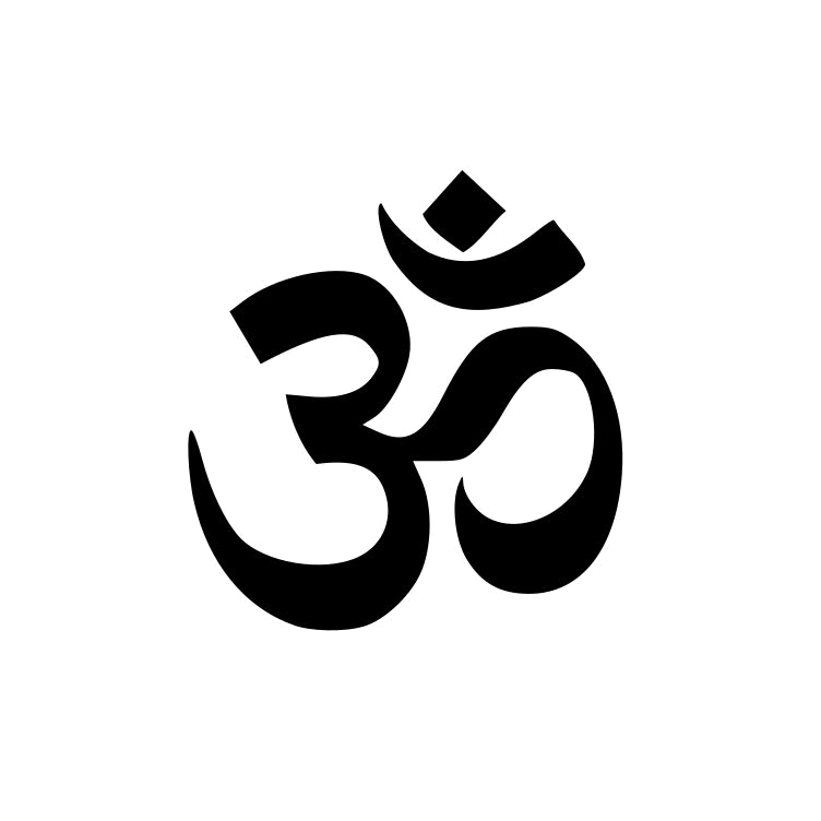 Black and white outline drawing of the Om symbol, a spiritual icon in Hinduism and Buddhism.