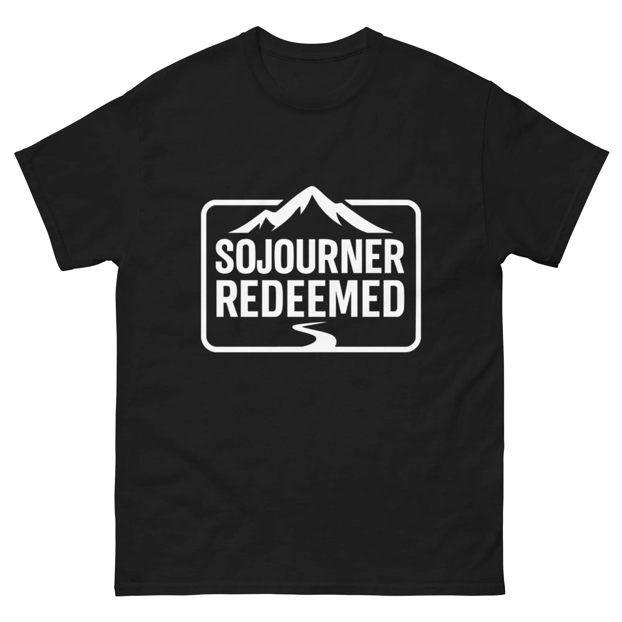 Sojourner Redeemed Unisex White Tee – Black Logo