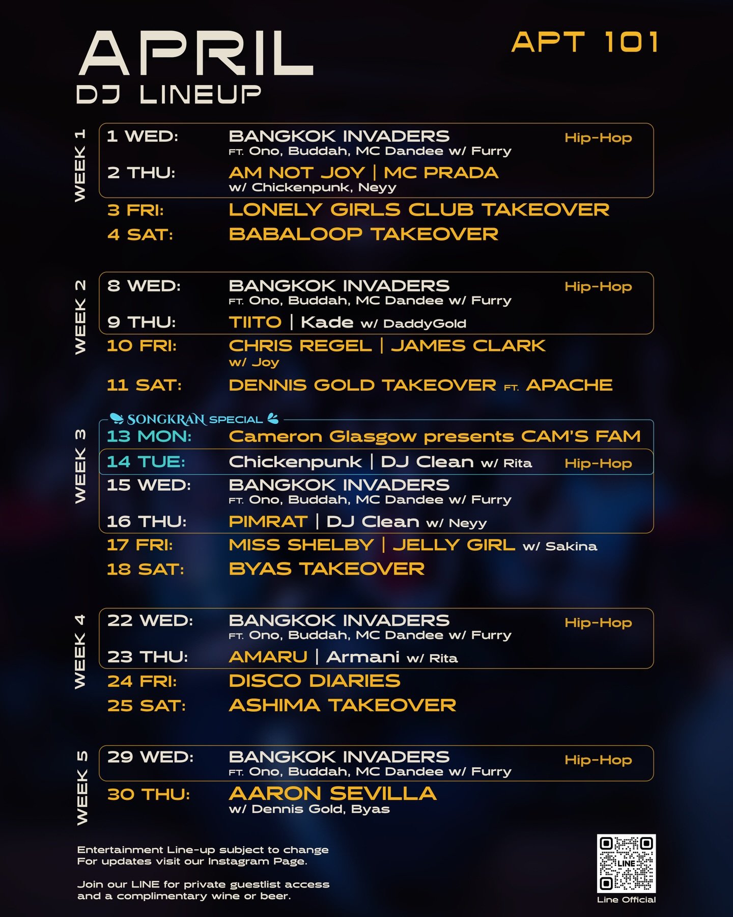 This month at @apt101club &mdash;nothing but dancefloor destroyers.

Wednesdays &amp; Thursdays go full open format&mdash;hip hop, R&amp;B, Baile funk, straight-up chaos.

Fridays &amp; Saturdays shift gears: house, disco, chunky tech house and upfro