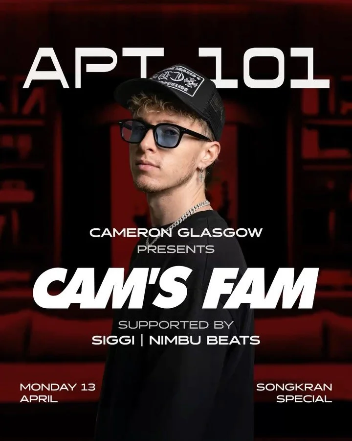 APT101 &mdash; Monday

@cameronglasgow has taken Bangkok by storm &mdash; now he&rsquo;s got the keys to the penthouse for his own Songkran takeover.

Expect deep and Afro house, heavy bangers, and a few surprises along the way.

Supported by rising 