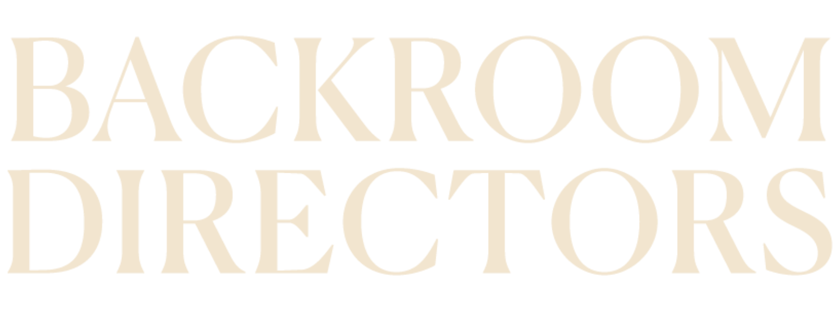 Text that reads 'BACKROOM DIRECTORS' in large beige letters on a black background.