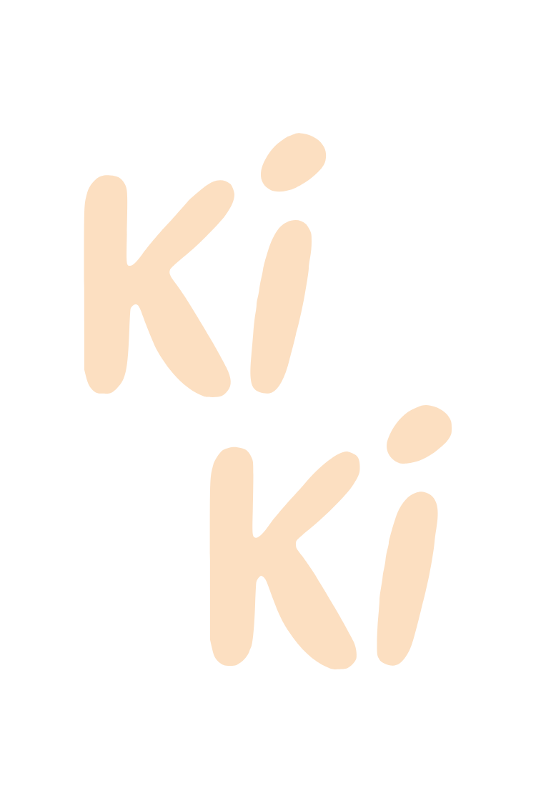 Black background with the words "ki ki" written in large, beige, handwritten-style font.