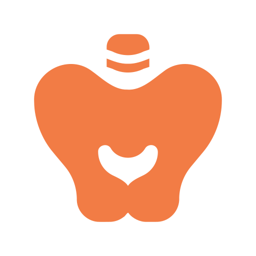 Illustration of a smiling, stylized face with a body, composed of abstract shapes in orange and black.