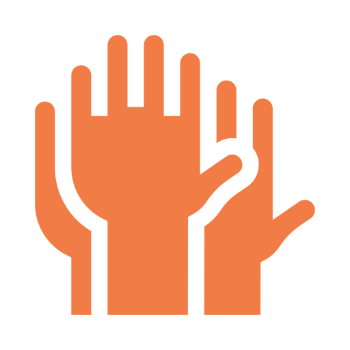 Multiple raised hands in various sizes with orange outline