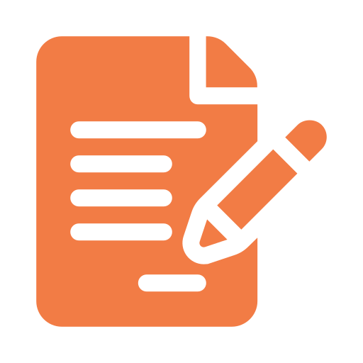 Icon of a document with lines of text and a pencil indicating writing or editing.