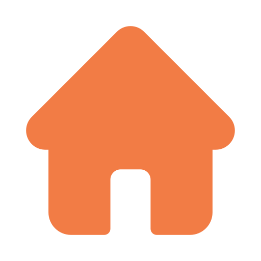 A orange house icon with a peaked roof and a central door.