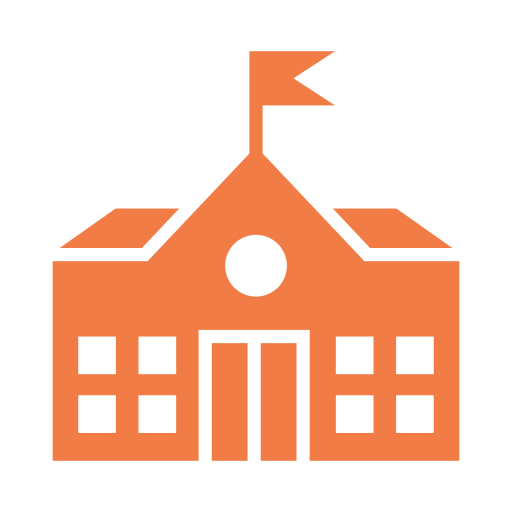 Illustration of a school building with a flag on top.