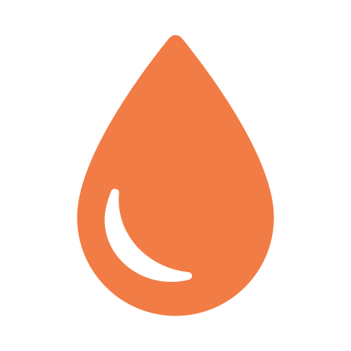 A stylized orange water droplet icon with a black background.