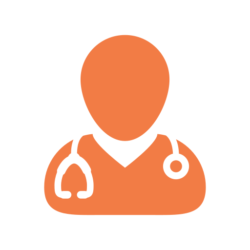 Icon of a healthcare professional with a stethoscope around their neck.