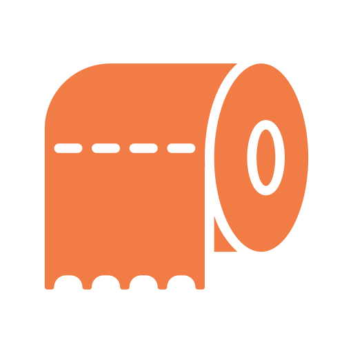 A roll of orange toilet paper with a perforated edge.