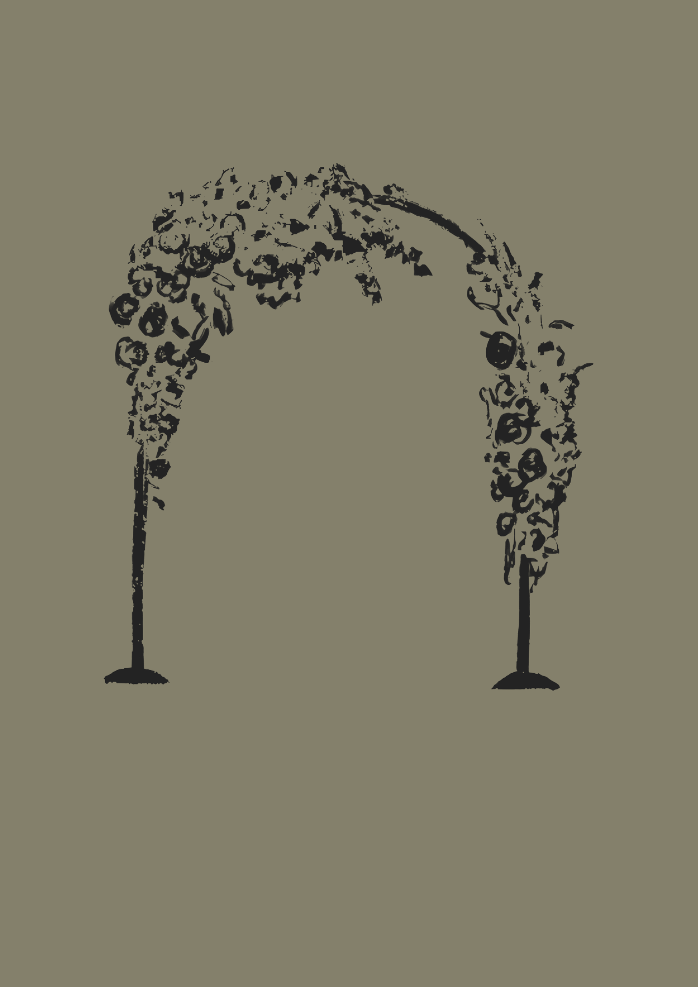 Handgezeichnete Illustration eines Blumenbogens auf einem grauen Hintergrund.