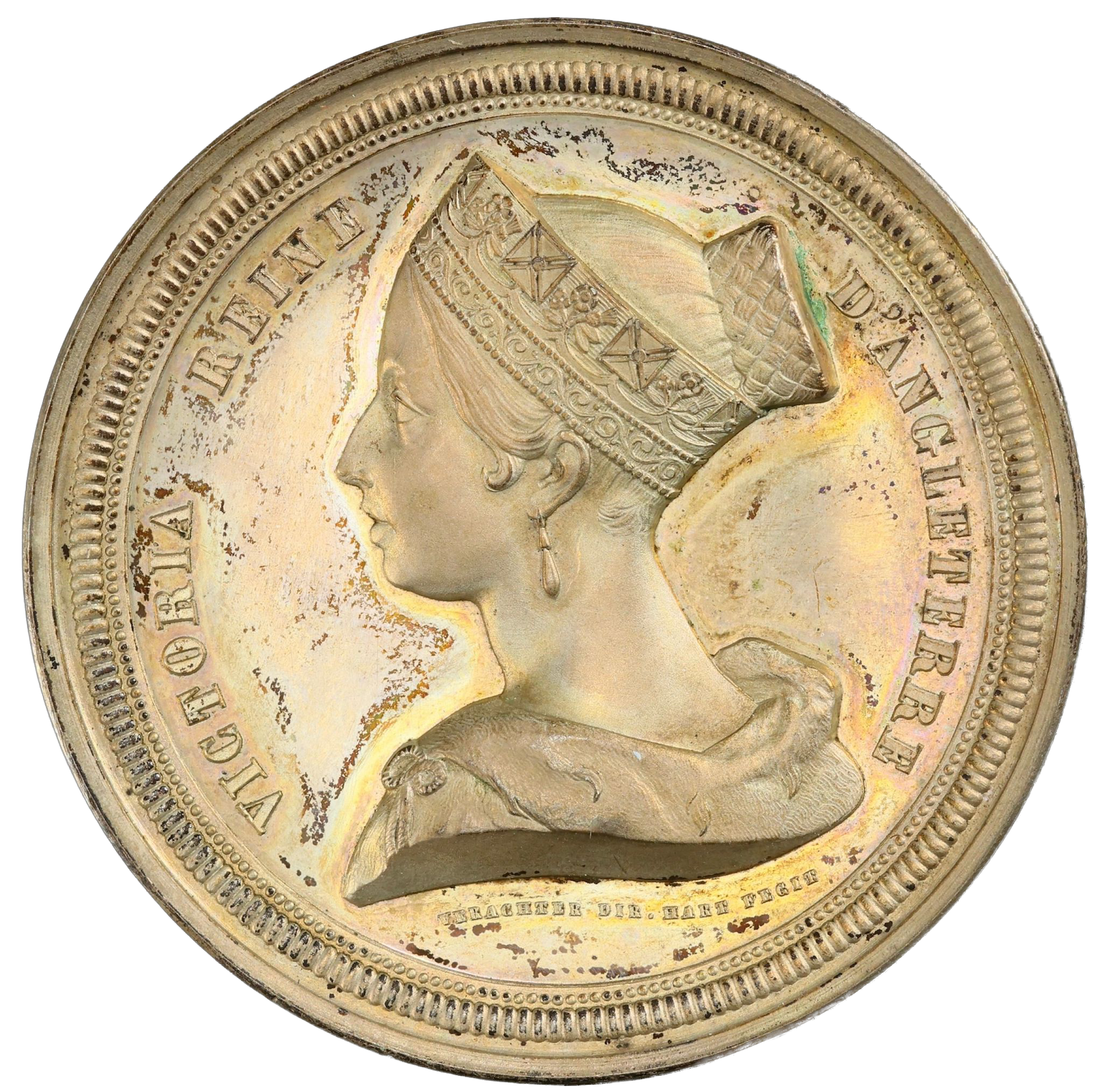 1843 Queen Victoria Visit to Ghent Silvered Medal, 55 mm, PCGS SP63