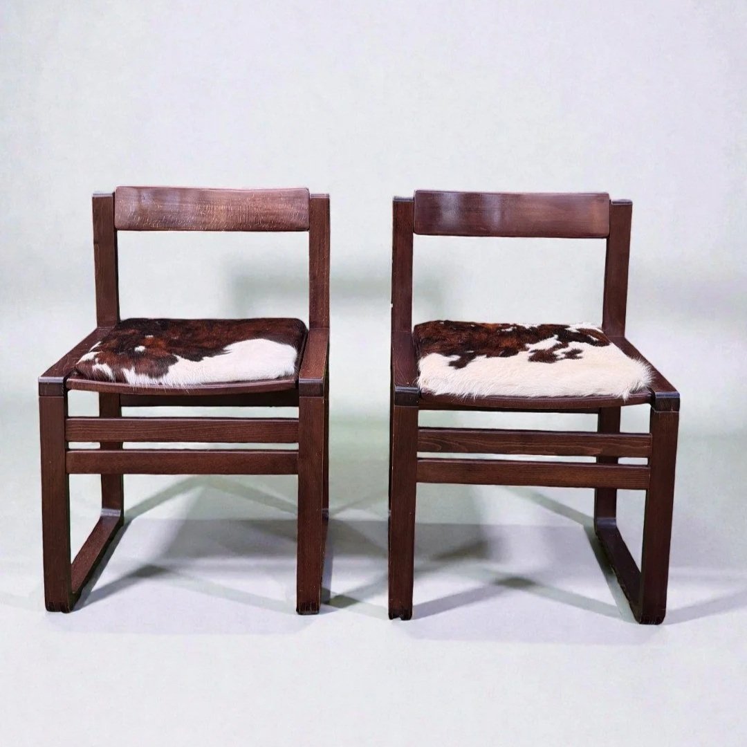 Mid-Century Italian Dining Chairs with Natural Cowhide Upholstery (set of 2)